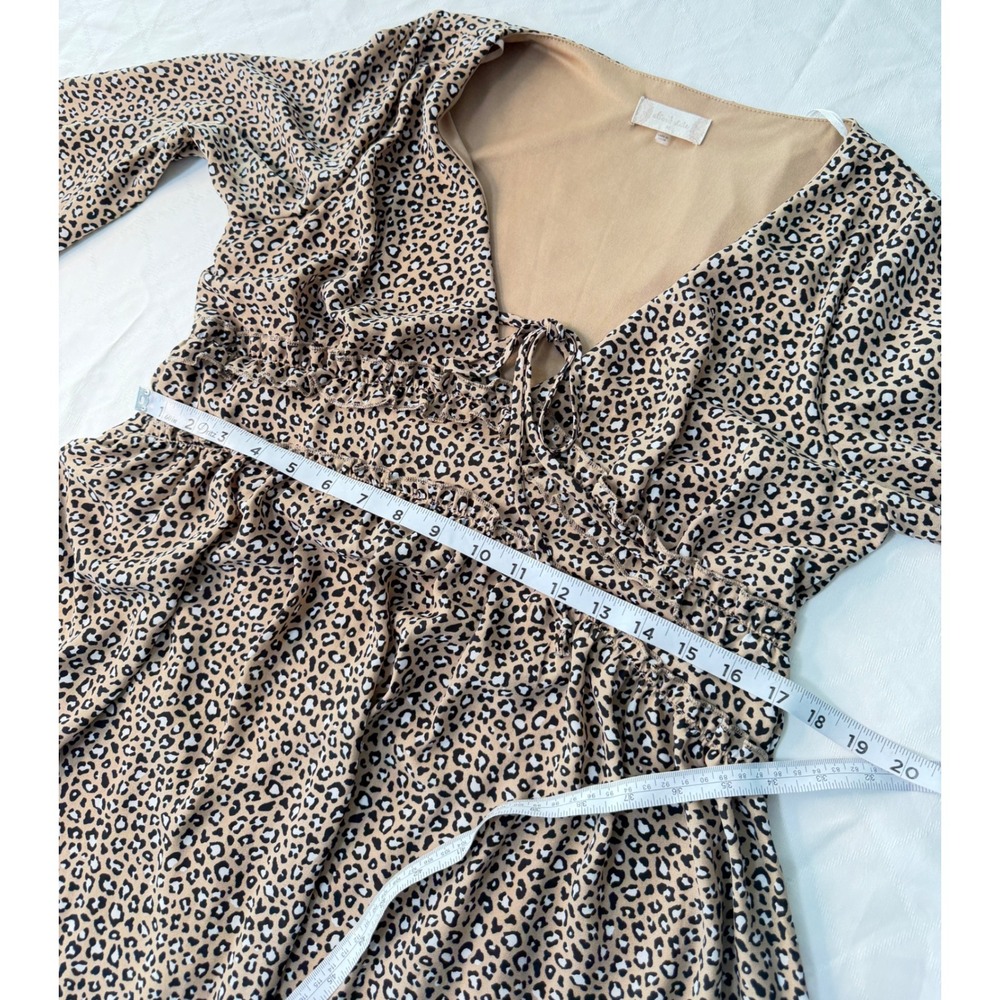 Altar'd State Layla Peasant Mini Dress Leopard Cheetah Print Boho Cottage Medium - Picture 8 of 10